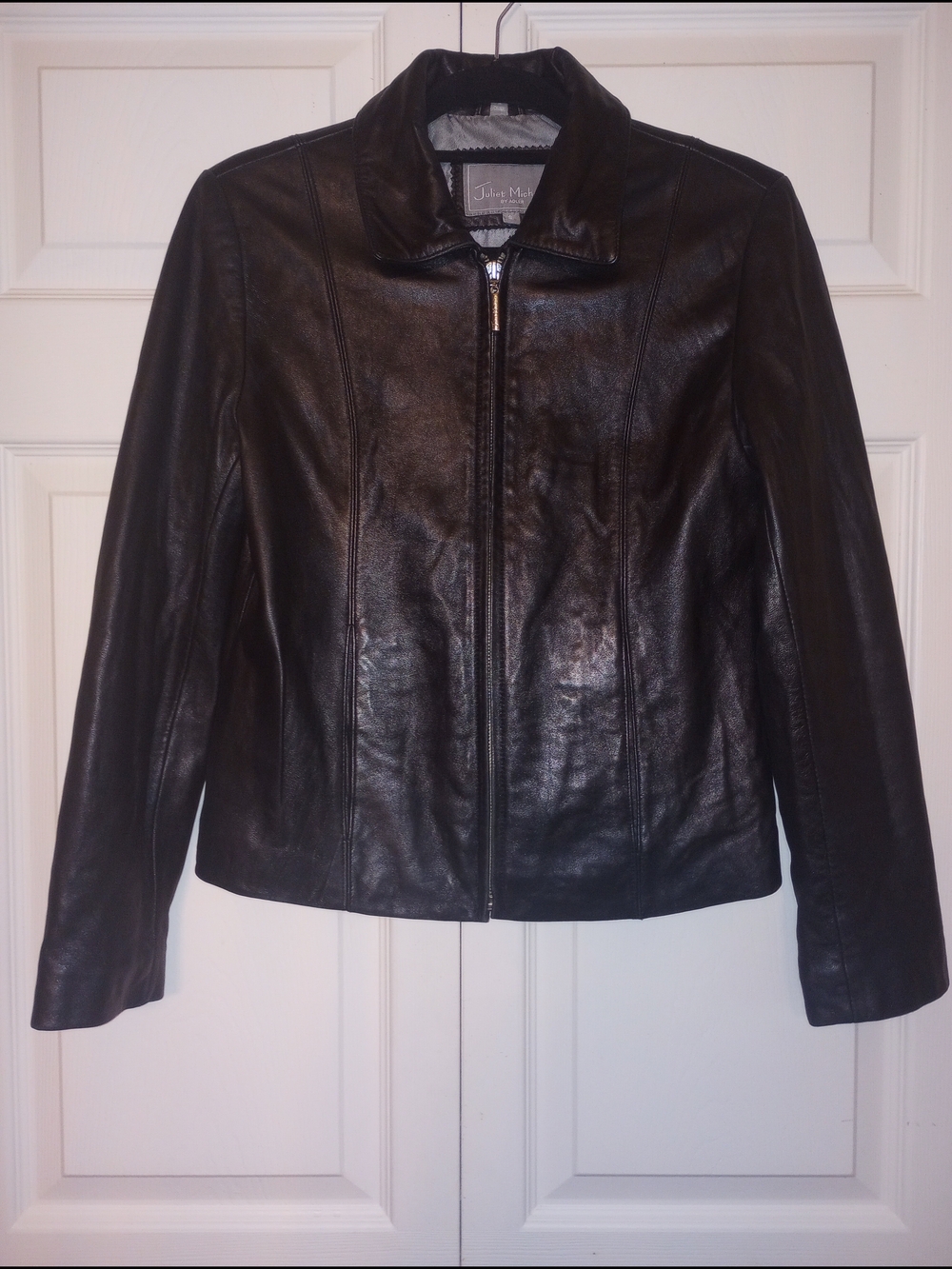 Juliet Michelle by Adler Classic Black Buttery Lamb Leather Zip-Front Jacket S
